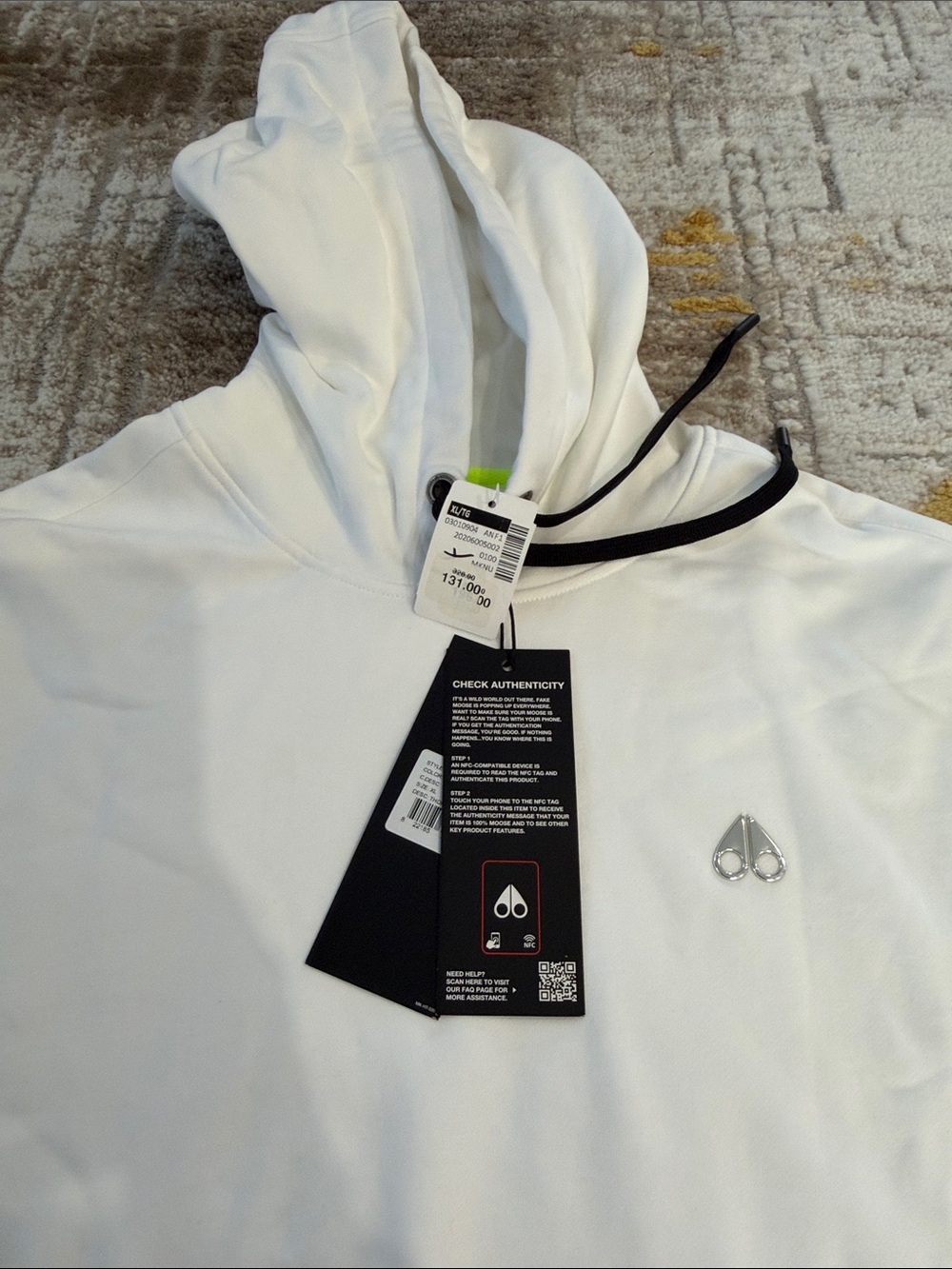 Moose Knuckles White Hoodie with Black Trim